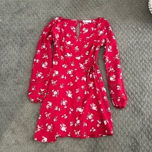 Red long sleeve dress with flowers size EXTRA SMALL. No rips, stains, etc.